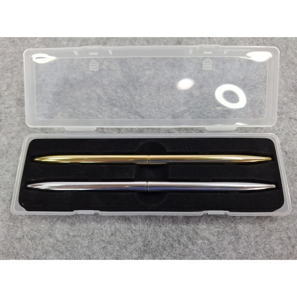 Luxury Ballpoint Pen Set Gold Silver Metal Slim Design Gift Case